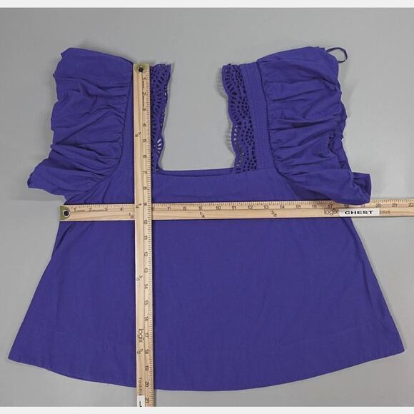 By Anthropologie Flutter Sleeve Blouse XS Purple Lace Cropped - Picture 8 of 11
